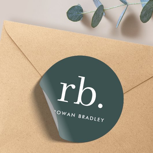 Monogram donkergroen modern minimalistisch ronde sticker