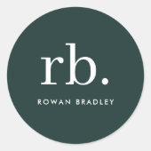 Monogram donkergroen modern minimalistisch ronde sticker (Voorkant)