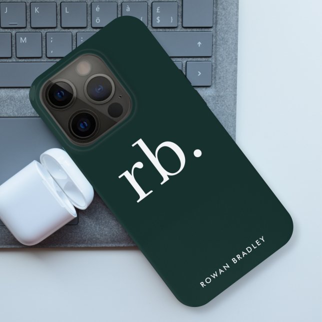 Monogram donkergroen stijlvol, modern minimalistis Case-Mate iPhone hoesje