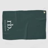 Monogram donkergroen stijlvol, modern minimalistis golfhanddoek (Horizontaal)