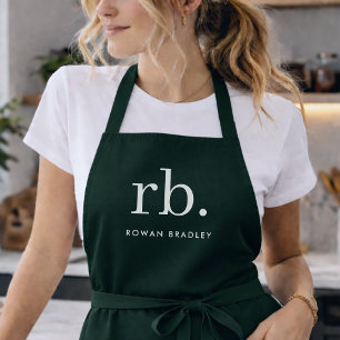 Monogram donkergroen stijlvol modern minimalistisc schort