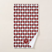 Monogram Donkerrood, Grijs en Wit Quatrefoil Bad Handdoek (Handdoek)