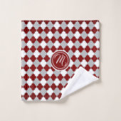 Monogram Donkerrood, Grijs en Wit Quatrefoil Bad Handdoek (Wasdoekje)
