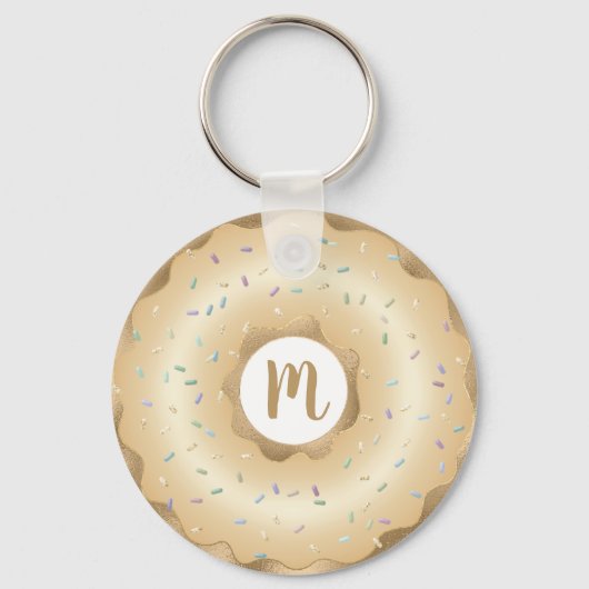 Monogram donut gouden folie script girly luxe sleutelhanger (Voorkant)