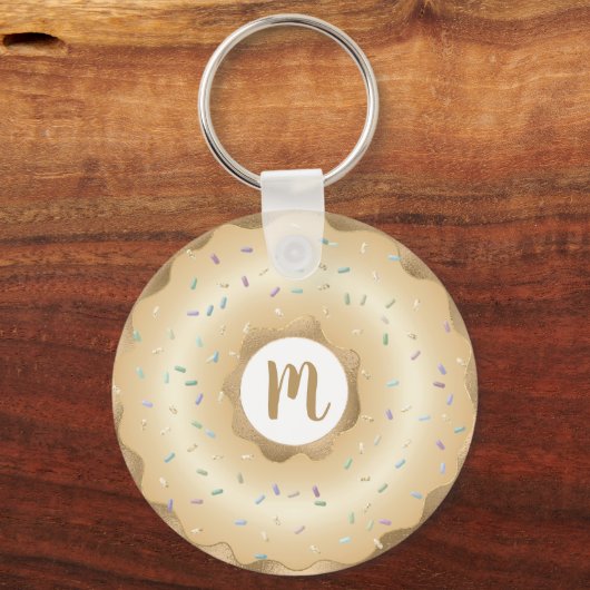 Monogram donut gouden folie script girly luxe sleutelhanger (Achterkant)
