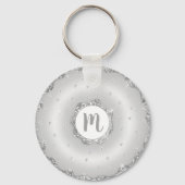 Monogram donut zilver glitter script chic girly sleutelhanger (Voorkant)