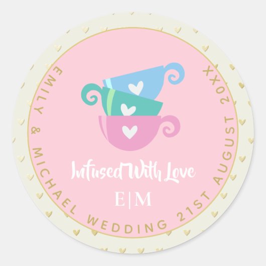 Monogram DOORDRONKEN VAN LIEFDE Trouwfeest Baby Sh Ronde Sticker (Voorkant)