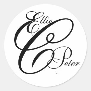 Monogram Drie Letters en Namen Bruiloft Sticker