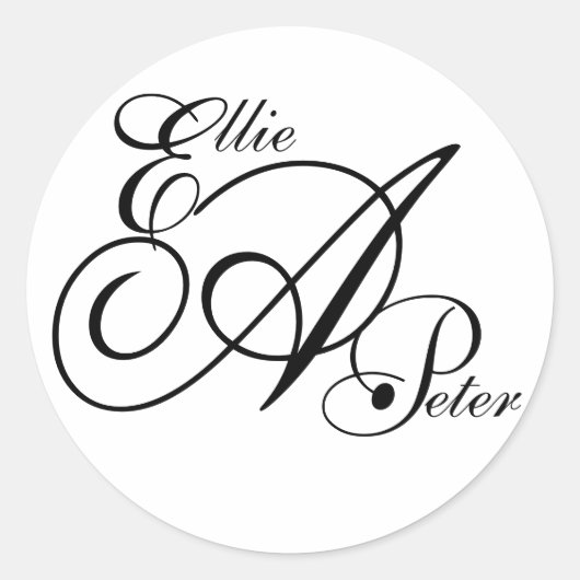 Monogram Drie Letters & Namen Bruiloft Sticker (Voorkant)