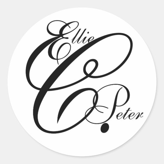 Monogram Drie Letters & Namen Bruiloft Sticker (Voorkant)