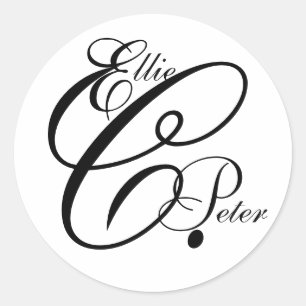 Monogram Drie Letters & Namen Bruiloft Sticker