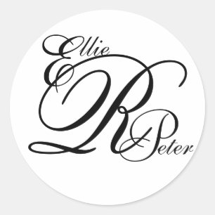 Monogram Drie Letters Zwart-witte Sticker