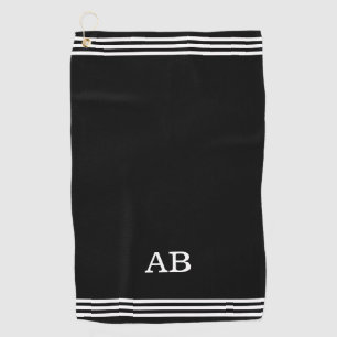 Monogram & drie strepen op zwart golfhanddoek