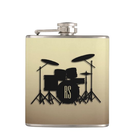Monogram drum Antiek goud instellen Heupfles (Voorkant)