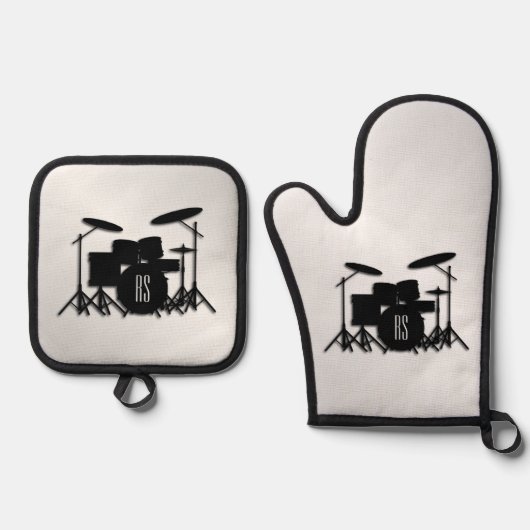 Monogram drum Silver Ovenwant & Pannenlap Set (Voorkant)