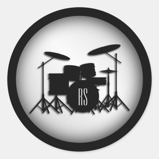 Monogram drum Silver Ronde Sticker (Voorkant)