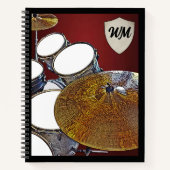 Monogram Drummer Custom Drum Kit Rock & Roll Music Notitieboek (Voorkant)