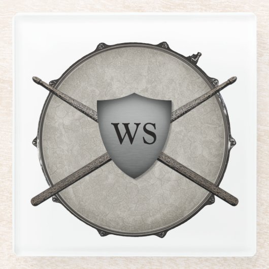 Monogram Drummer Rock & Roll Snare Drum Musician Glazen Onderzetter (Voorkant)