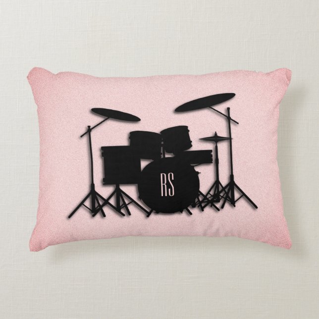 Monogram drumset muziekontwerp accent kussen (Voorkant)