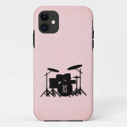 Monogram drumset muziekontwerp roze Case-Mate iPhone case (Achterkant)