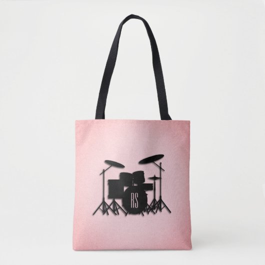 Monogram drumset muziekontwerp roze draagtas (Voorkant)