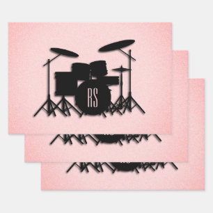 Monogram drumset muziekontwerp roze  inpakpapier vel
