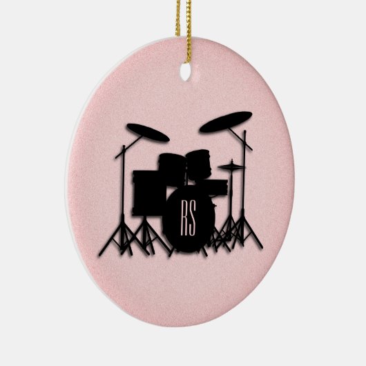 Monogram drumset muziekontwerp roze keramisch ornament (Rechts)