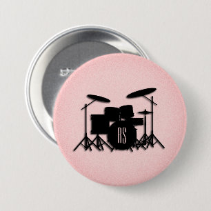 Monogram drumset muziekontwerp roze ronde button 7,6 cm