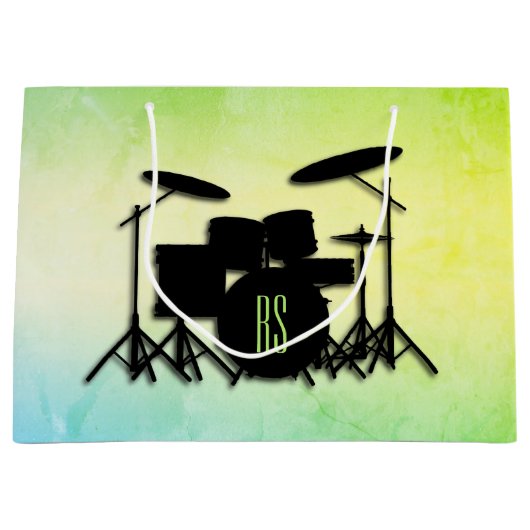 Monogram drumstel groen groot cadeauzakje (Voorkant)