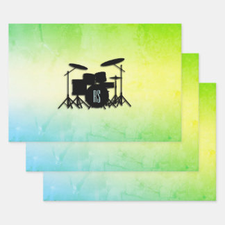 Monogram drumstel groen inpakpapier vel