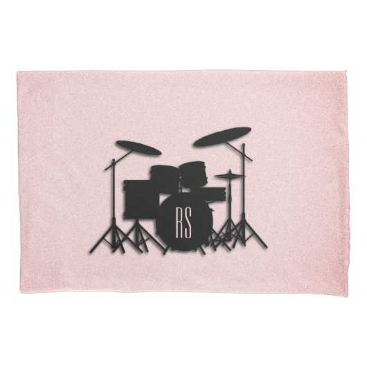 Monogram Drumstel Muziekontwerp Roze Kussensloop (Voorkant)