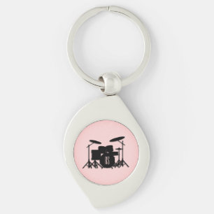 Monogram Drumstel Muziekontwerp Roze Sleutelhanger