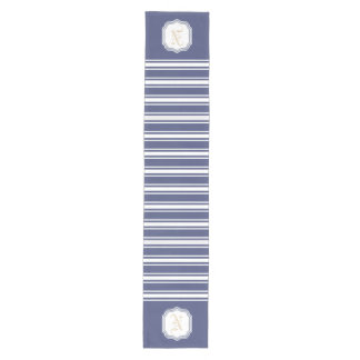 Monogram Dubbel Gestreept | Marineblauw Medium Tafelloper