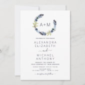 Monogram Dusty Blue Boho Floral Wedding Kaart (Voorkant)