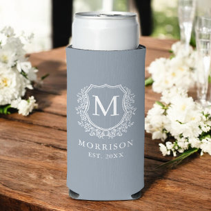 Monogram Dusty Blue Crest Botanical Wedding