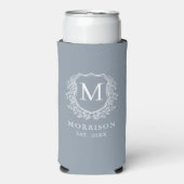 Monogram Dusty Blue Crest Botanical Wedding (Seltzer Voorkant)