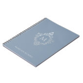 Monogram Dusty Blue Elegant  Crest en Naam Notitieboek (Linkerzijde)