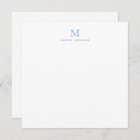 Monogram Dusty Blue Minimalist Modern Elegant Notitiekaartje (Voorkant / Achterkant)