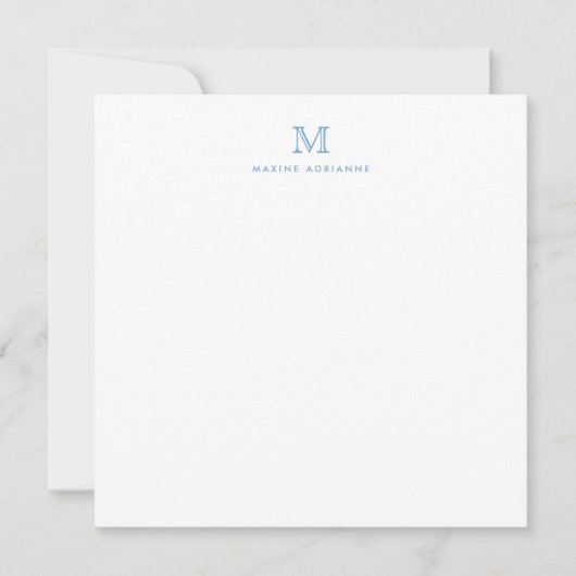 Monogram Dusty Blue Minimalist Modern Elegant Notitiekaartje (Voorkant)