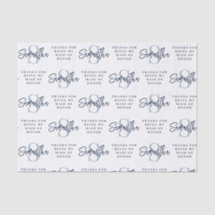 Monogram Dusty Blue Pattern Maid of Honor Bedankt Tissuepapier
