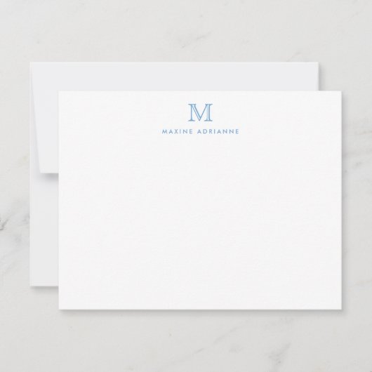 Monogram Dusty Blue Simple Classic Formal Elegant Notitiekaartje (Voorkant)