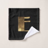 Monogram E Black en Gold Kijk Elegant Typografie Bad Handdoek (Wasdoekje)