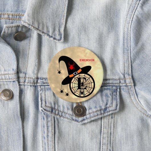Monogram E Halloween Sky Witch Spiders Name Button (In situ)