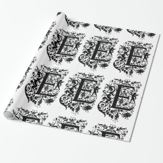 Monogram E Initiaal zwart-wit Cupid Patroon Cadeaupapier