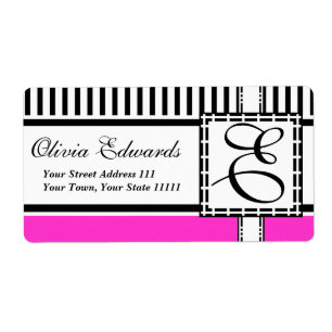 Monogram E van Elegant Magenta en Black Stripes Etiket