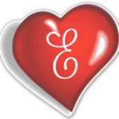 Monogram E wit manuscript op ruby rood hart Sticker (Voorkant)
