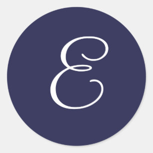 Monogram E, wit op Navy Blue, Ronde Sticker