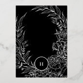 Monogram Editable Black Tuxedo Gold Wreath Wedding Folie Uitnodiging (Achterkant)