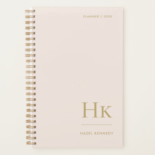 Monogram Eenvoudig Elegant Blush Roze Goud Vrouwel Planner (Voorkant)