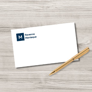 Monogram Eenvoudig Pruisisch Blauw Persoonlijk Sch Notitiekaartje